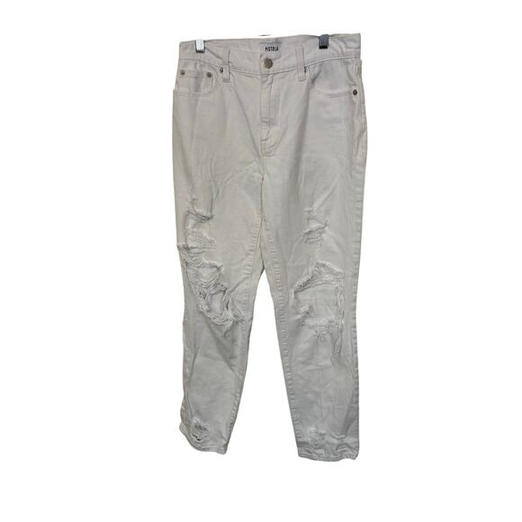 Pistola Denim Straight Leg Sz 26 White High Rise Distressed Tapered Mom Jeans - Picture 1 of 5